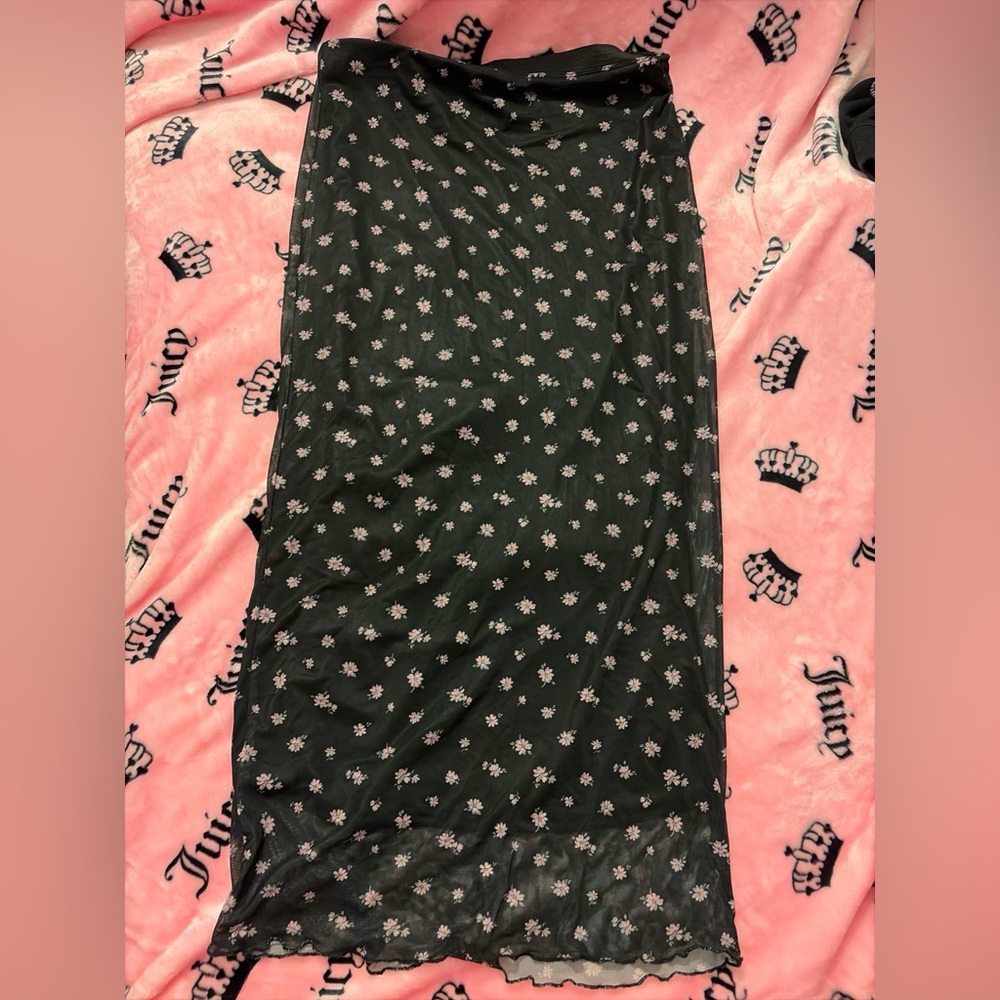 Garage Black and Pink Floral Maxi Skirt